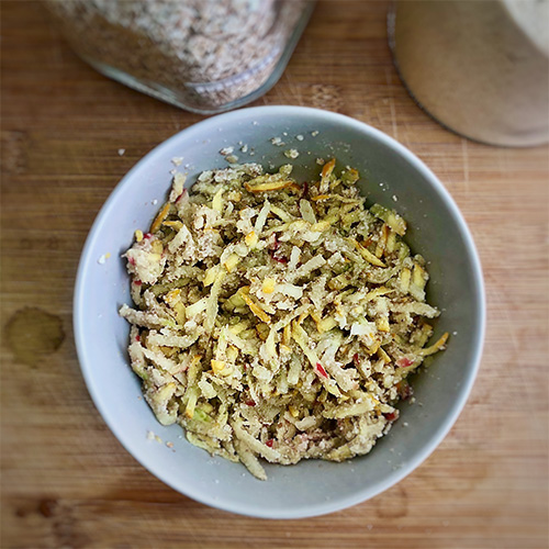 Rezept Zoats Cake Bowl - Apfel Zucchini Mehl Buchweizenflocken